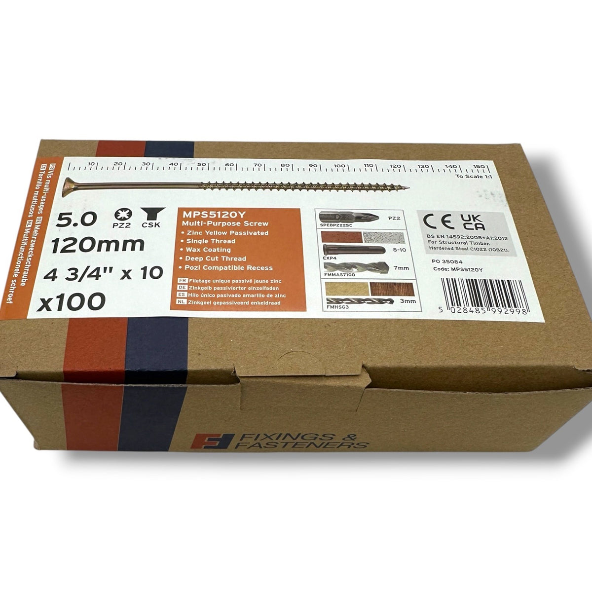 ForgeFix Yellow Zinc Pozi Wood Screws – 5.0 × 120mm – size and packaging